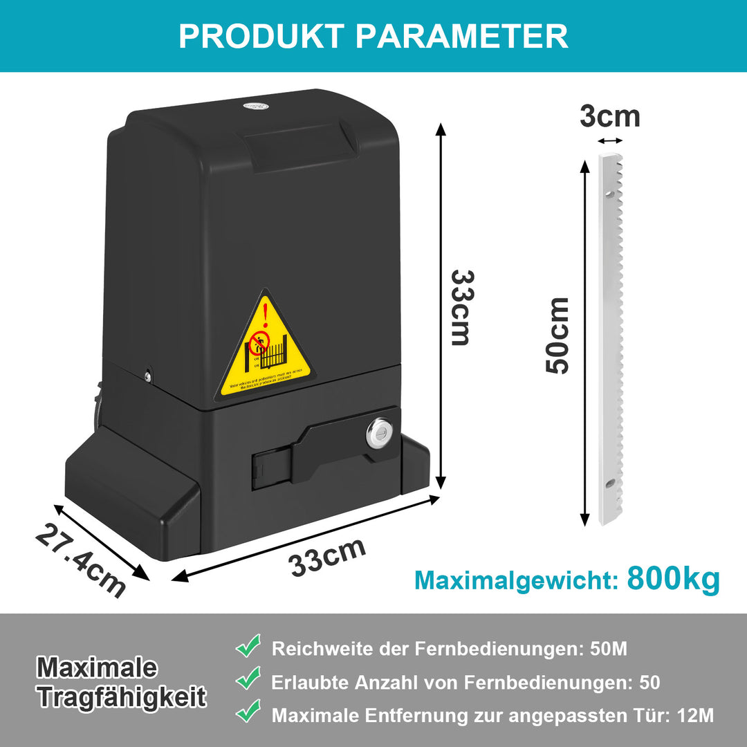 Sonnewelt Schiebetorantrieb 370w Antrieb bis 800 kg mit 2 fernbedienung Schwarz