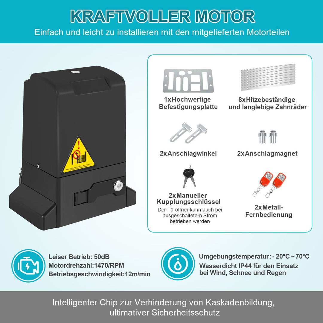 Sonnewelt Schiebetorantrieb 370w Antrieb bis 800 kg mit 2 fernbedienung Schwarz