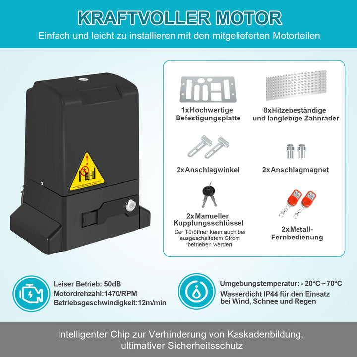 Sonnewelt Schiebetorantrieb 370w Antrieb bis 800 kg mit 2 fernbedienung Schwarz