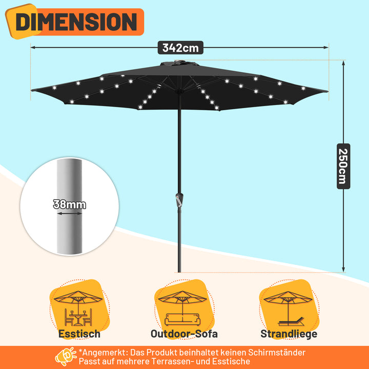 Sonnewelt Parasol 3.5m with LED Solar Garden