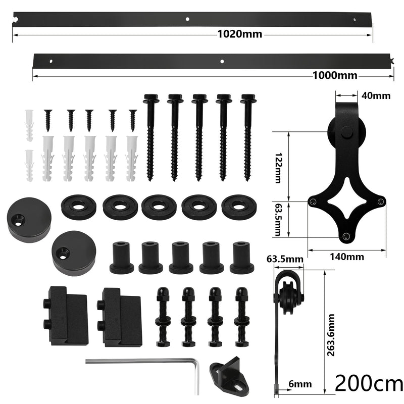 Sonnewelt Schiebetürbeschlag Set Schiebetürsystem 152cm/183cm/200cm/244cm/363cm