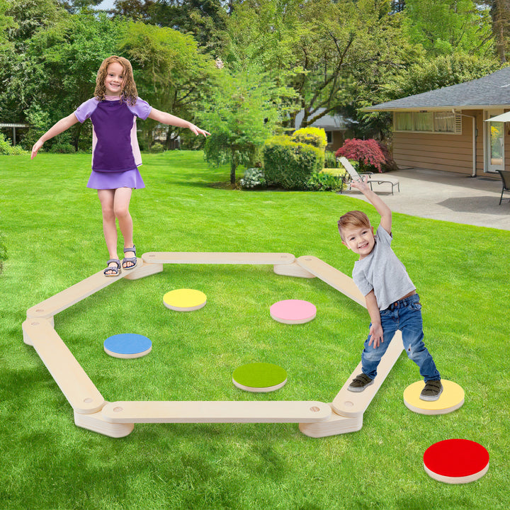 Sonnewelt wooden balance beam with 6 balancing stones for children