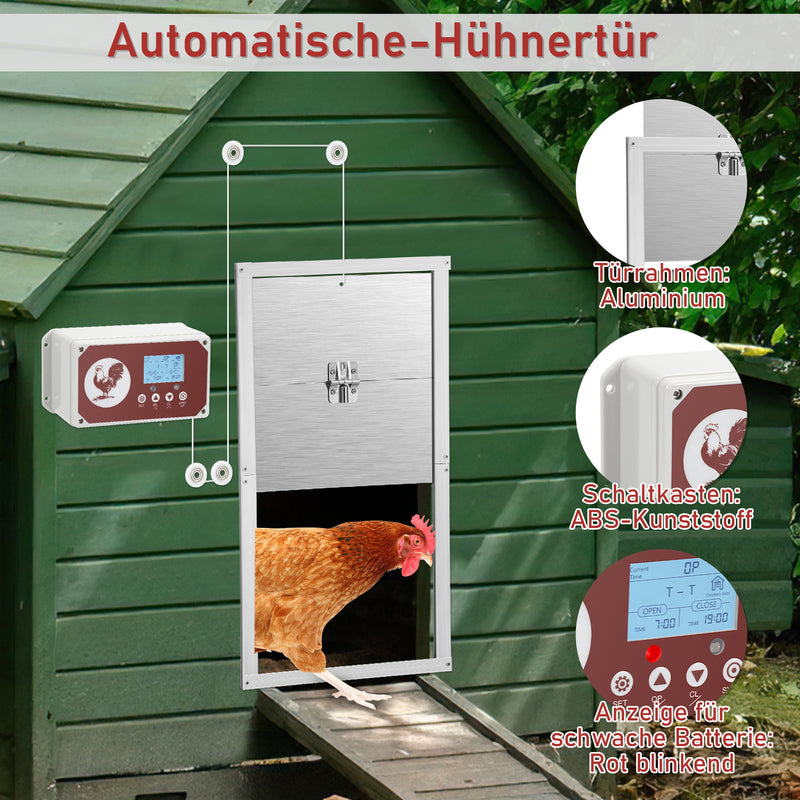 Sonnewelt Automatische Hühnerklappe mit Lichtsensor, Zeitschaltuhr, LED Display