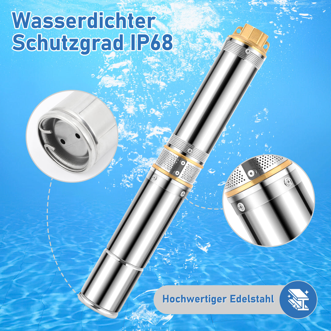Sonnewelt Tiefbrunnenpumpe für Gartenbewässerung Edelstahl