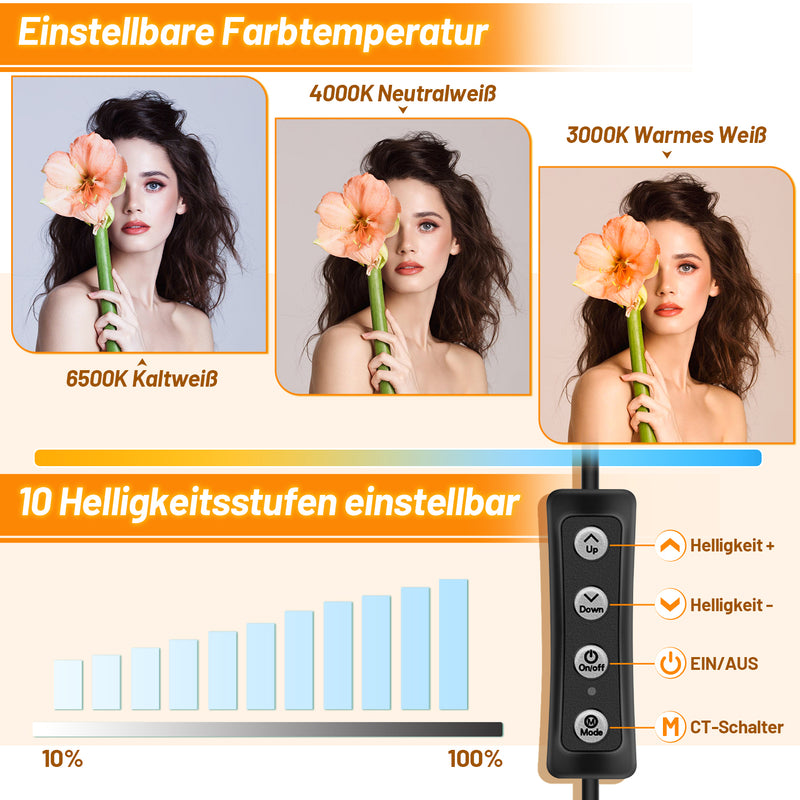 Sonnewelt 10 Zoll Ringlicht Dimmbare mit Stativ