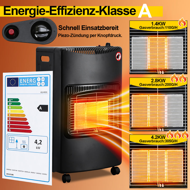 Sonnewelt Gasheizofen Gasheizer Keramik 4,2 KW mit Gasdruckregler