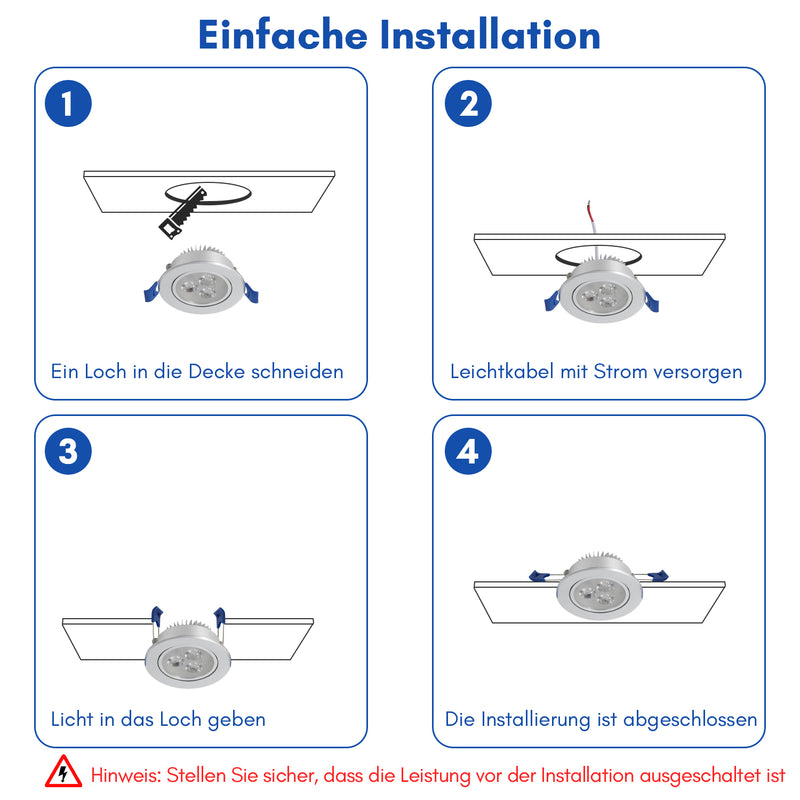 Sonnewelt LED Einbaustrahler 20x 3W Kaltweiß/Warmweiß Extra flach