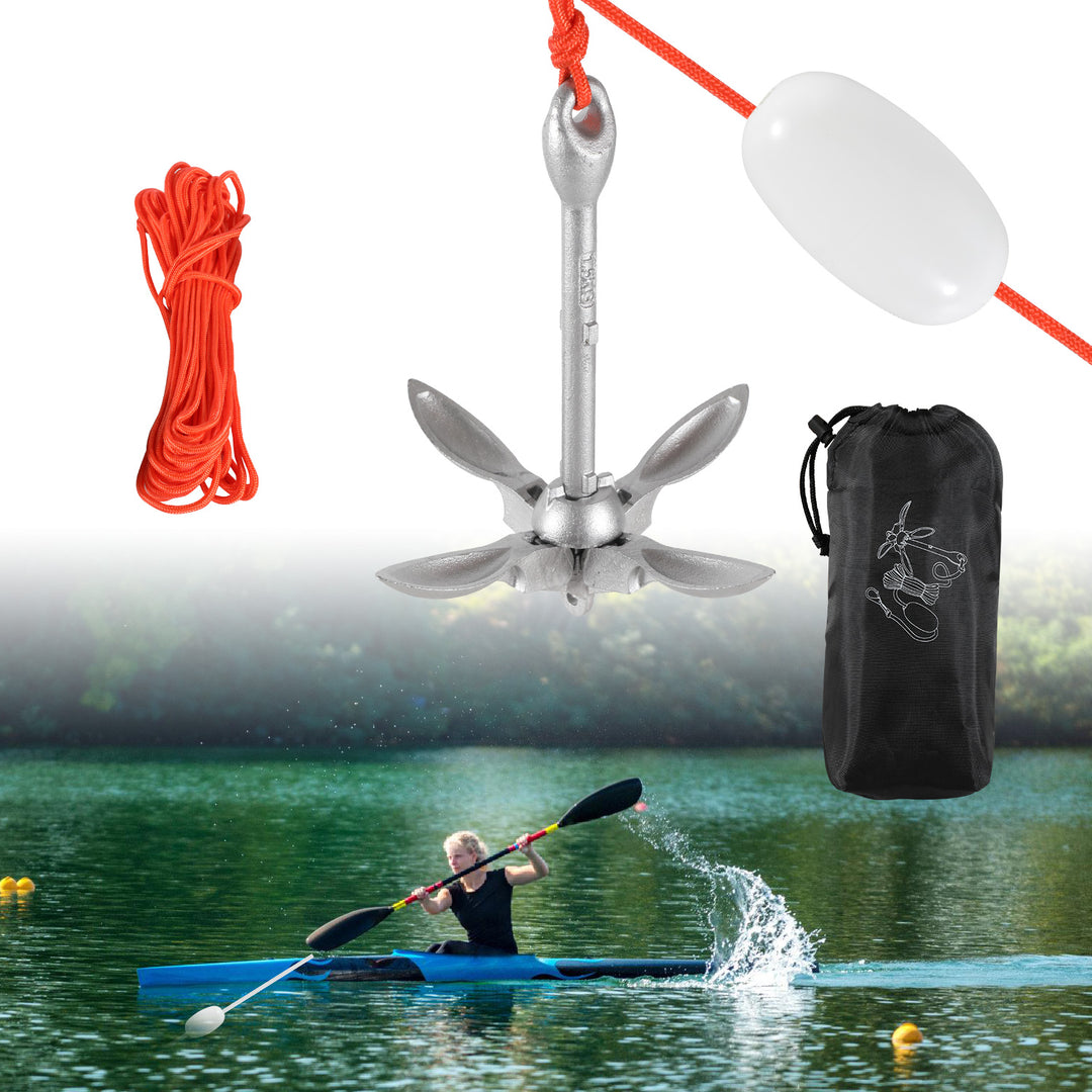 Sonnewelt Bootsanker mit 6mm x 20m Seil Faltanker 0.7kg/1.5kg