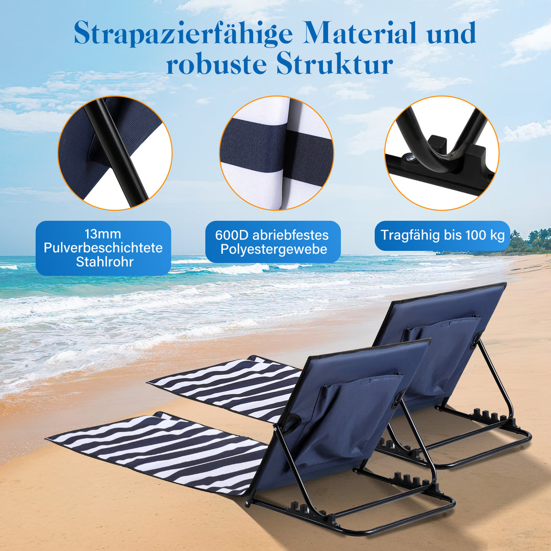 Sonnewelt Strandliegen Tragbar Strandmatte mit Einstellbar Höhe 158cm