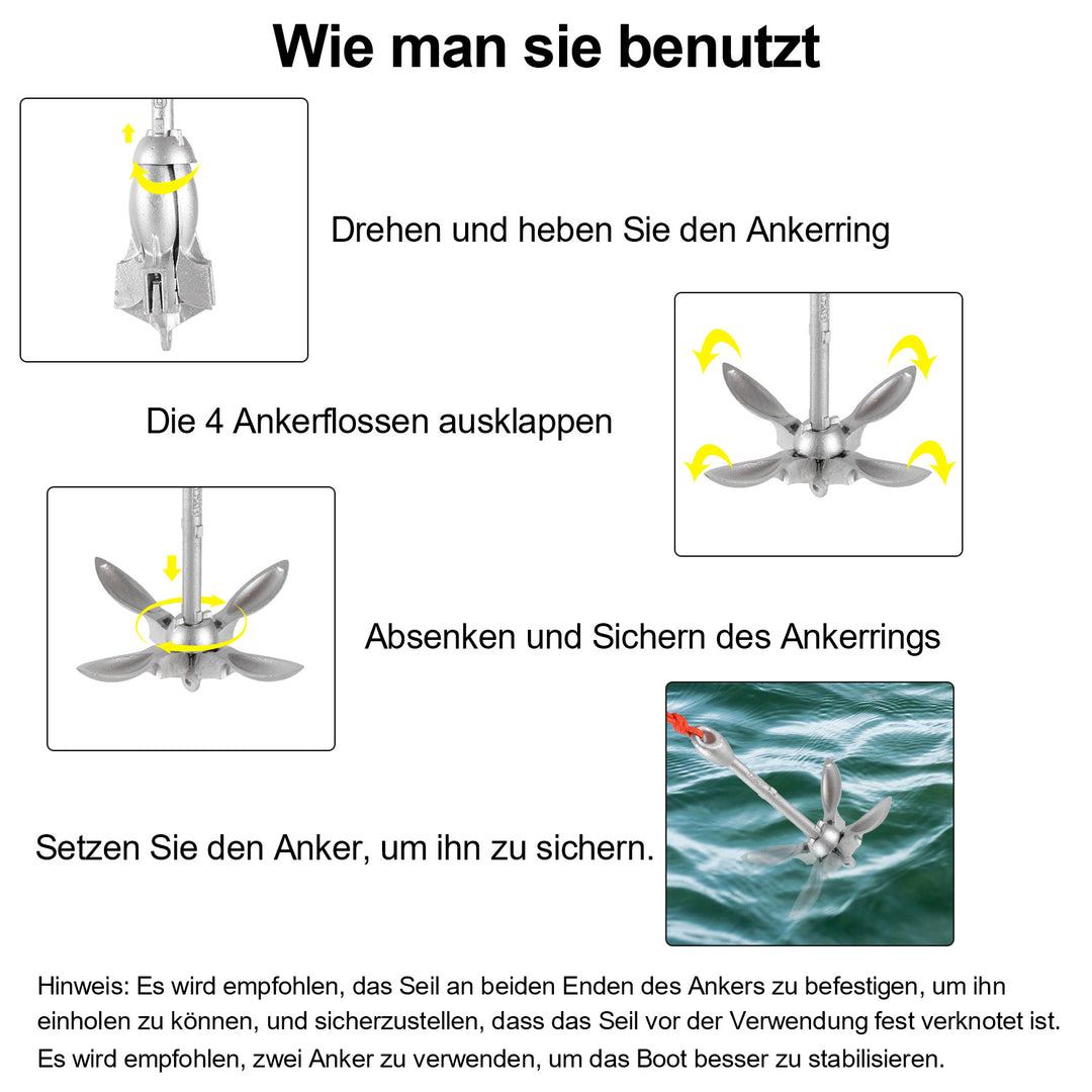 Sonnewelt Bootsanker mit 6mm x 20m Seil Faltanker 0.7kg/1.5kg