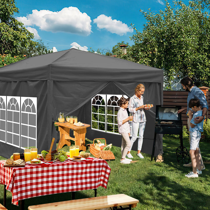Sonnewelt Pop-Up Pavillon Gazebo mit Zentralverriegelung 3x3m mit Seiten