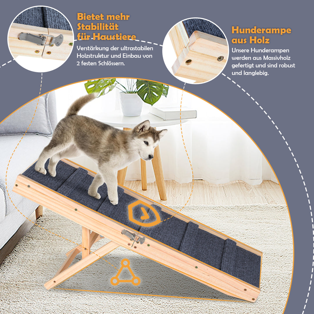 Sonnewelt Faltbare Hunderampe aus Holz Haustierrampe 4 Stufen