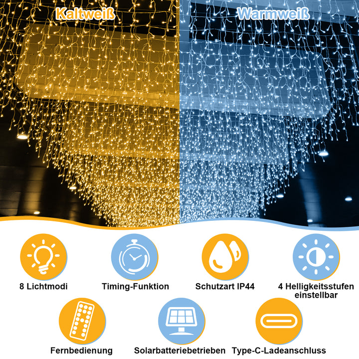 Sonnewelt Solar Icicle String Lights with Remote Control 5m-15m
