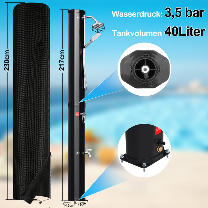 Sonnewelt Solar Shower 40L Solar Shower Garden Shower Incl. Protective Cover and Hand Shower
