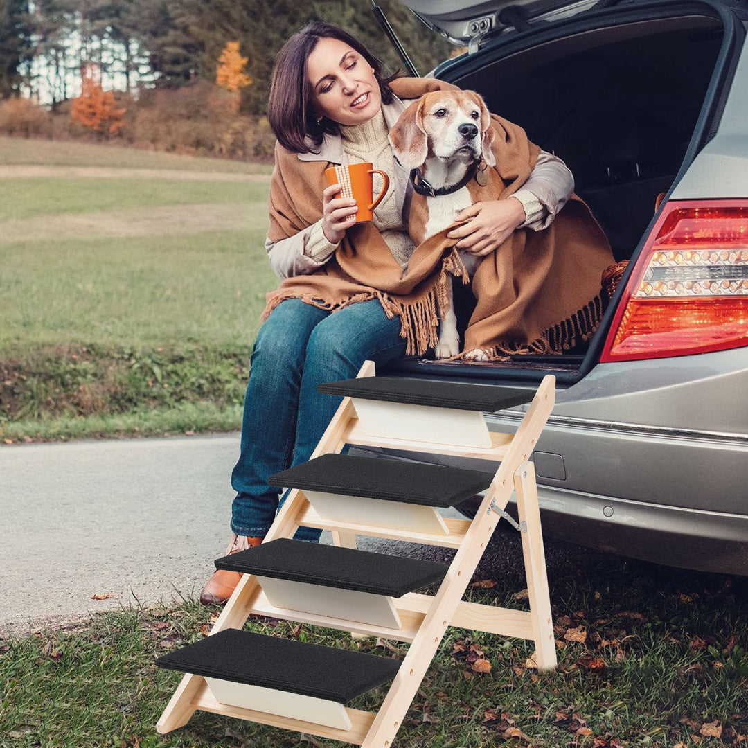 Sonnewelt Hundetreppe 2 in 1 Hunderampe Klappbare 4-Stufig Belastung 80kg