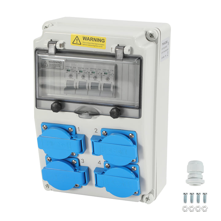Sonnewelt Wandverteiler mit 4xSchuko-Steckdose16A 250V, 4xCEE Steckdosen 16A 1P
