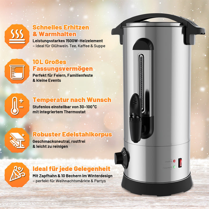 Sonnewelt 10 L Glühweinkocher Glühweinkessel inkl. 10 Tassen, Kupferfarbe