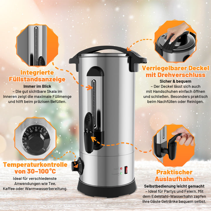 Sonnewelt 10 L Glühweinkocher Glühweinkessel inkl. 10 Tassen, Kupferfarbe