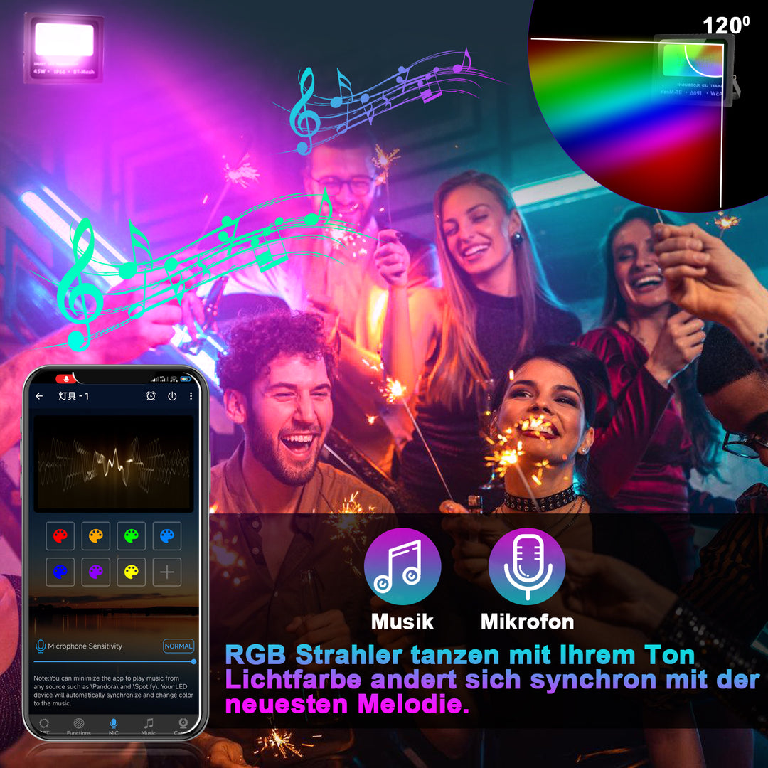 Sonnewelt RGB LED Strahler 50W 2 Stück Bluetooth APP-Steuerung