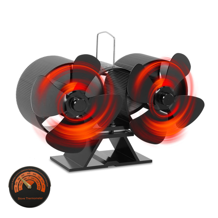 Sonnewelt 8 Blättern Kaminventilator mit Thermometer(Neue Version)