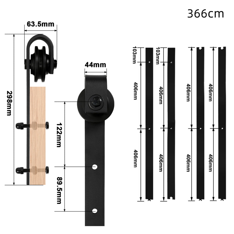 Sonnewelt Schiebetürbeschlag Set Schiebetürsystem 152cm/183cm/200cm/244cm/363cm