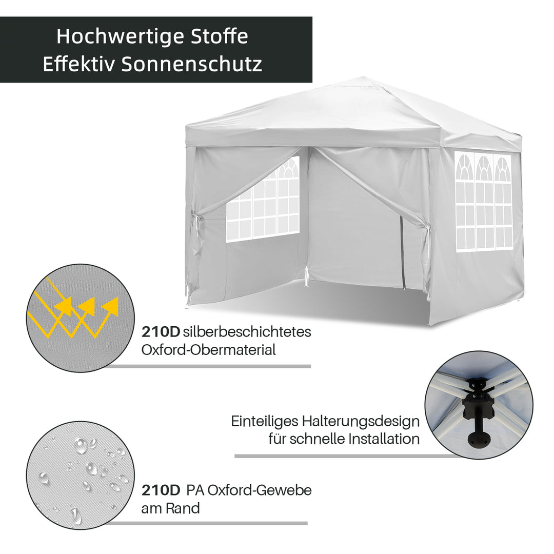 Sonnewelt Pop-Up Pavillon Gazebo mit Zentralverriegelung 3x3m mit Seiten