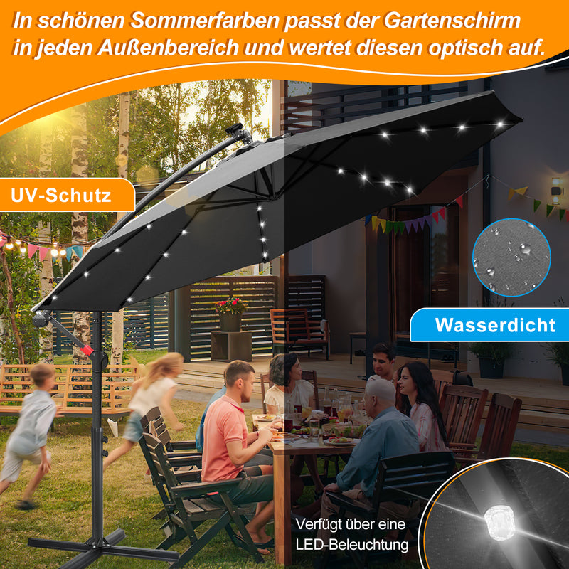 Sonnewelt Ampelschirm 3m/3.5m mit Solar LED