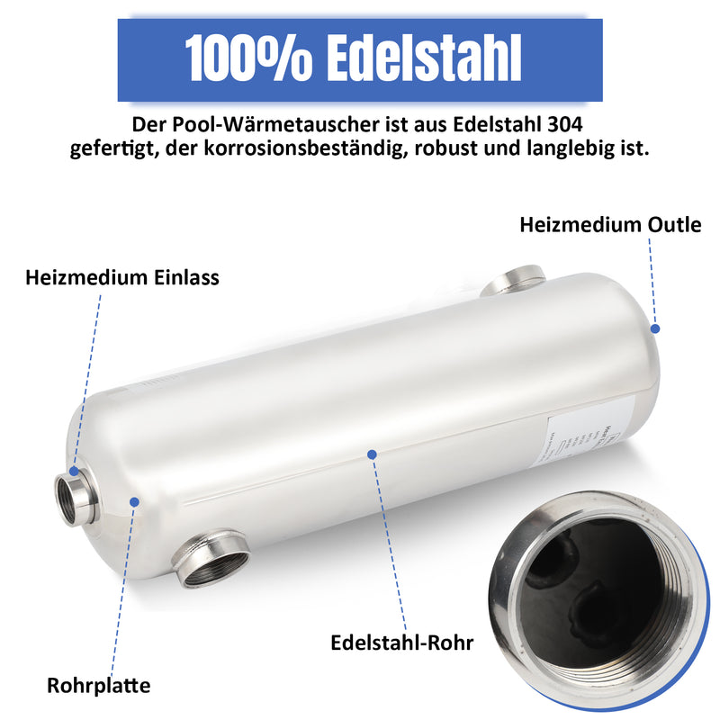 Sonnewelt Schwimmbad Wärmetauscher Edelstahl 28KW/60KW
