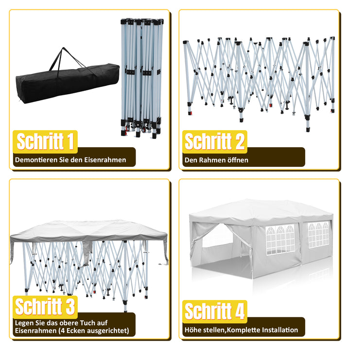 Sonnewelt Pop-Up Pavillon Gazebo mit Zentralverriegelung 3x6m mit Seiten