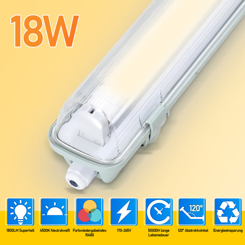 Sonnewelt LED Feuchtraumleuchte 18W Neutralweiß 120cm T8