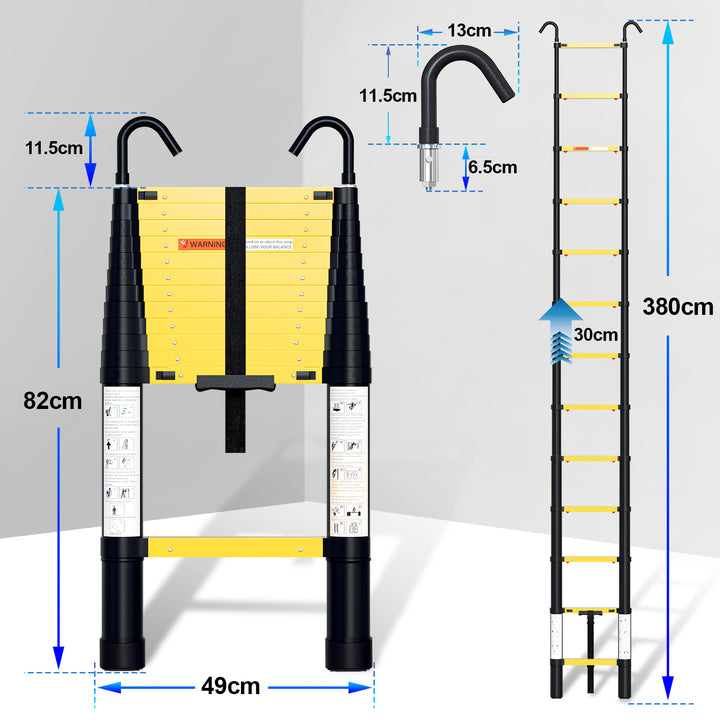 Sonnewelt Telescopic Ladder Aluminium with Slow Shrinkage Function and Removable Hook