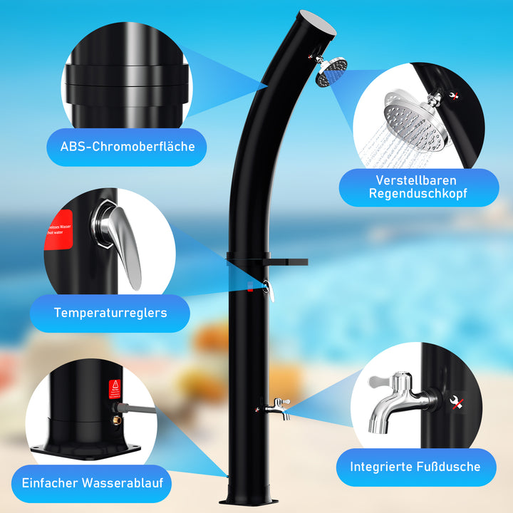 Sonnewelt 35L Solardusche Curve mit Regenduschkopf und Schutzhaube