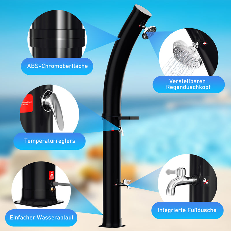 Sonnewelt 35L Solardusche Curve mit Regenduschkopf und Schutzhaube