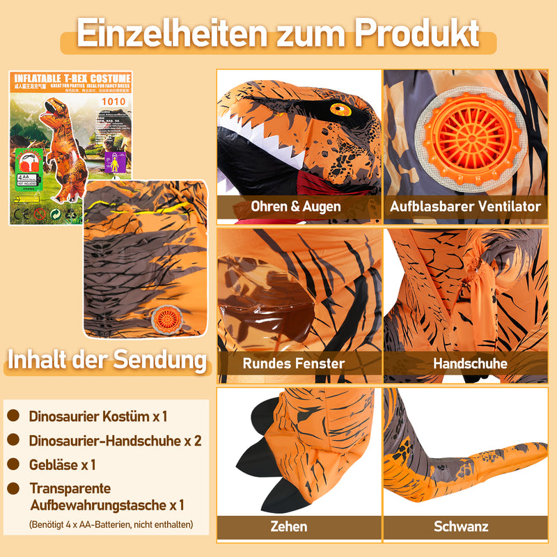 Sonnewelt Aufblasbares Dino Kostüm Erwachsene 200cm
