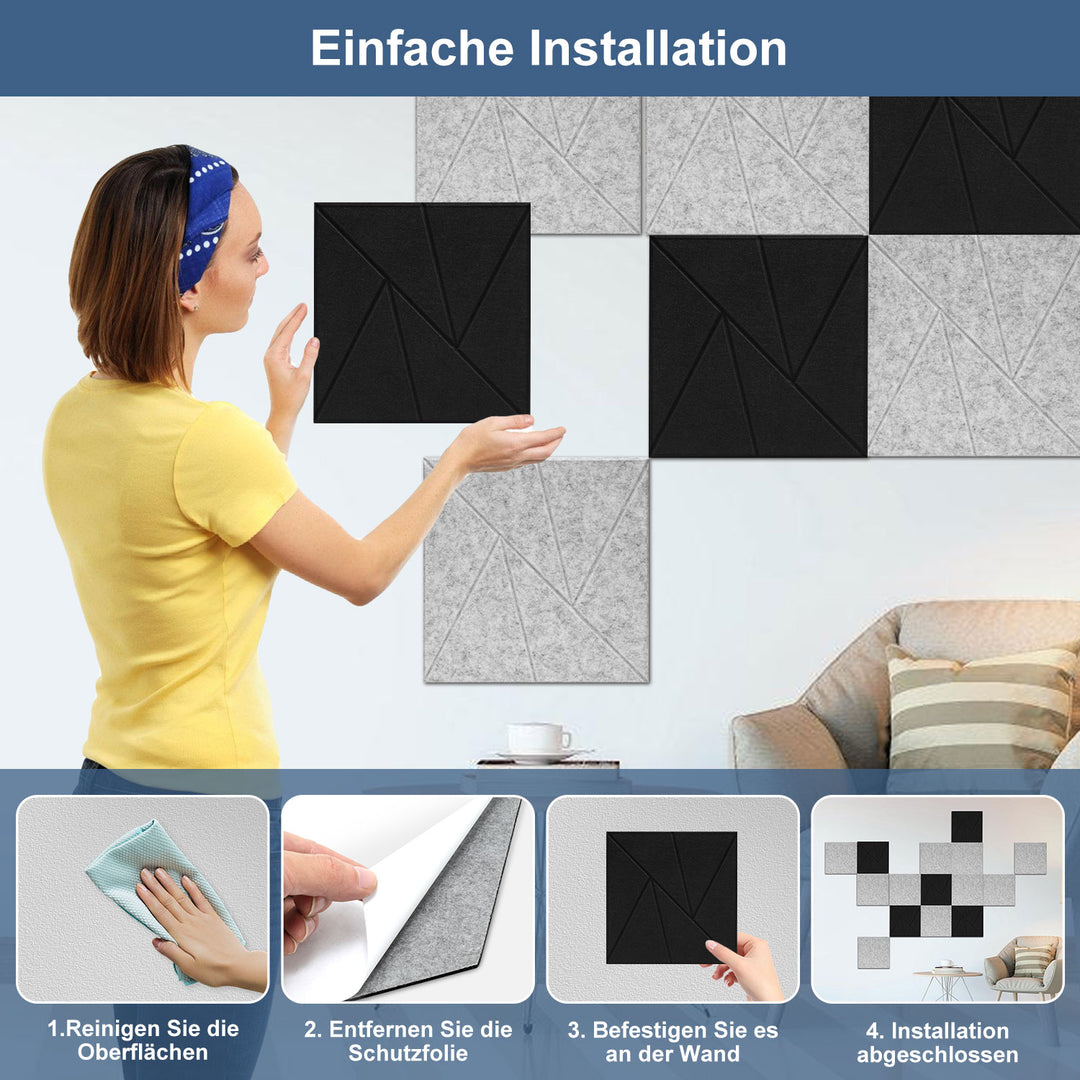 Sonnewelt Akustikplatten Wandpaneele Selbstklebend 12/18 Stück Quadratisch Dreieck
