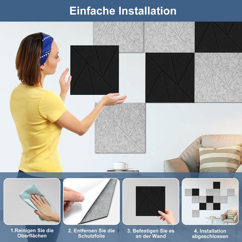 Sonnewelt Akustikplatten Wandpaneele Selbstklebend 12/18 Stück Quadratisch Dreieck