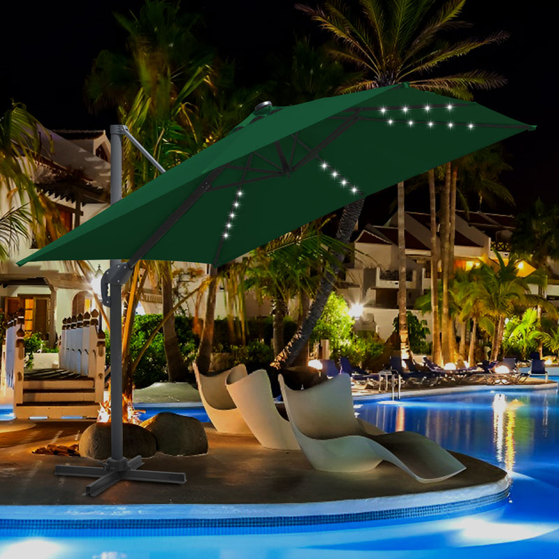 Sonnewelt Ampelschirm 300 x 300 cm Sonnenschirm 360° Drehbar mit Solar-LED