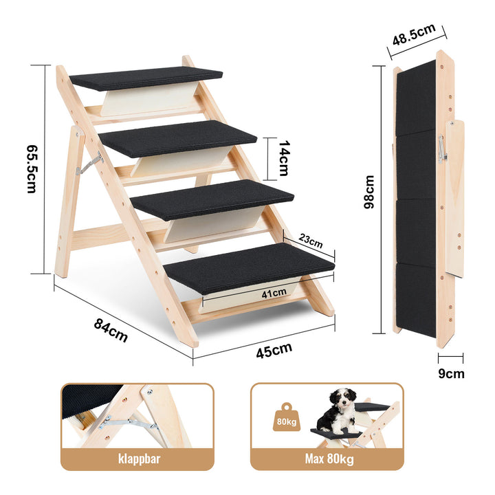 Sonnewelt Hundetreppe 2 in 1 Hunderampe Klappbare 4-Stufig Belastung 80kg
