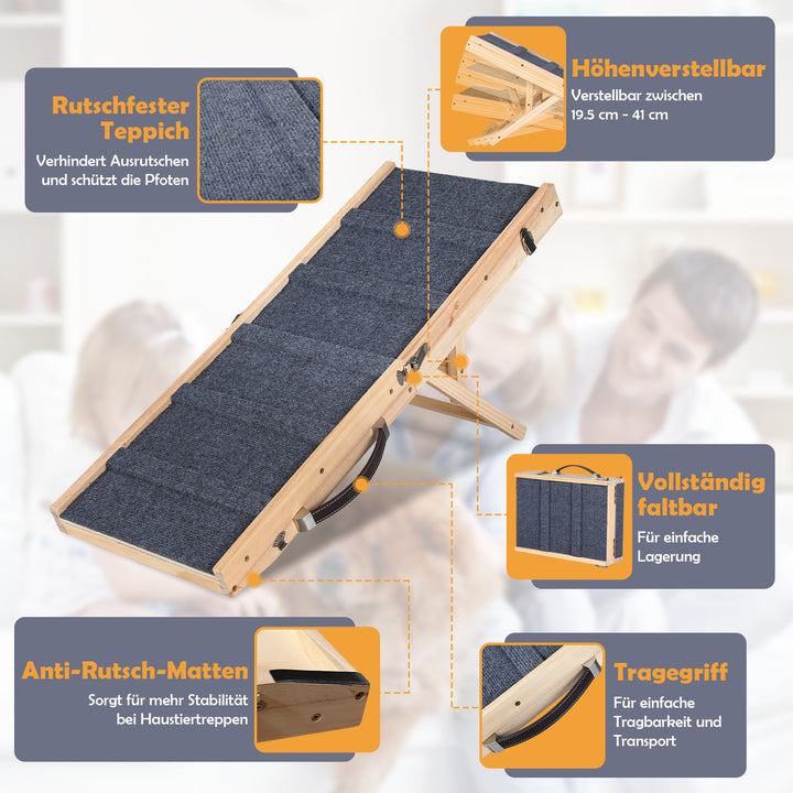 Sonnewelt Faltbare Hunderampe aus Holz Haustierrampe 4 Stufen