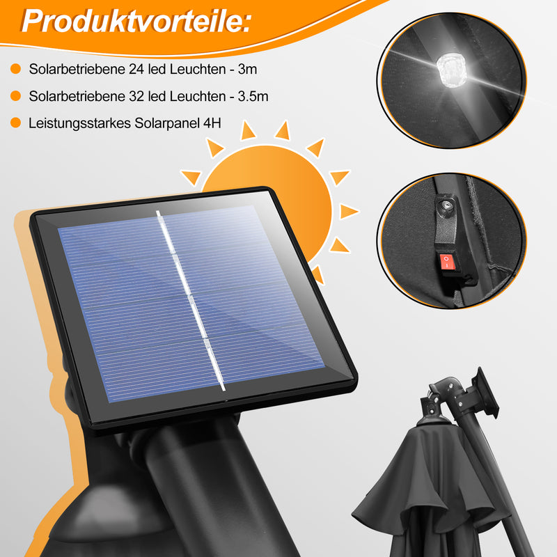 Sonnewelt Ampelschirm 3m/3.5m mit Solar LED