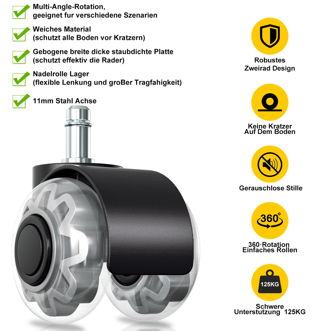 Sonnewelt 5 Stück BürostuhlRollen Stuhlrollen 11mm x 22mm