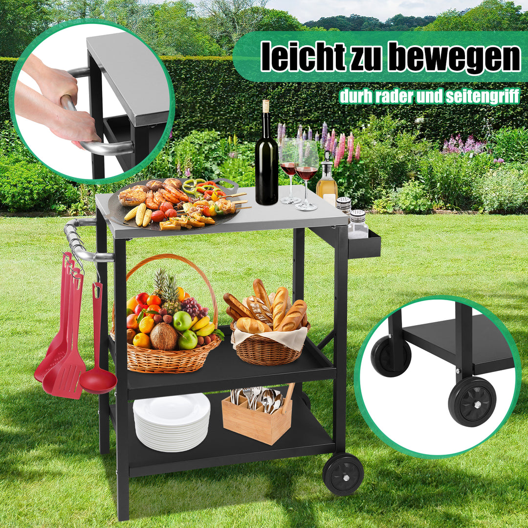 Sonnewelt Grillwagen Grilltisch Höhenverstellbar mit 3 Ablagen BBQ