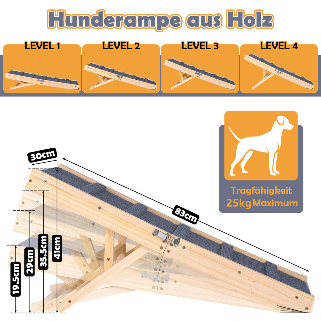 Sonnewelt Faltbare Hunderampe aus Holz Haustierrampe 4 Stufen