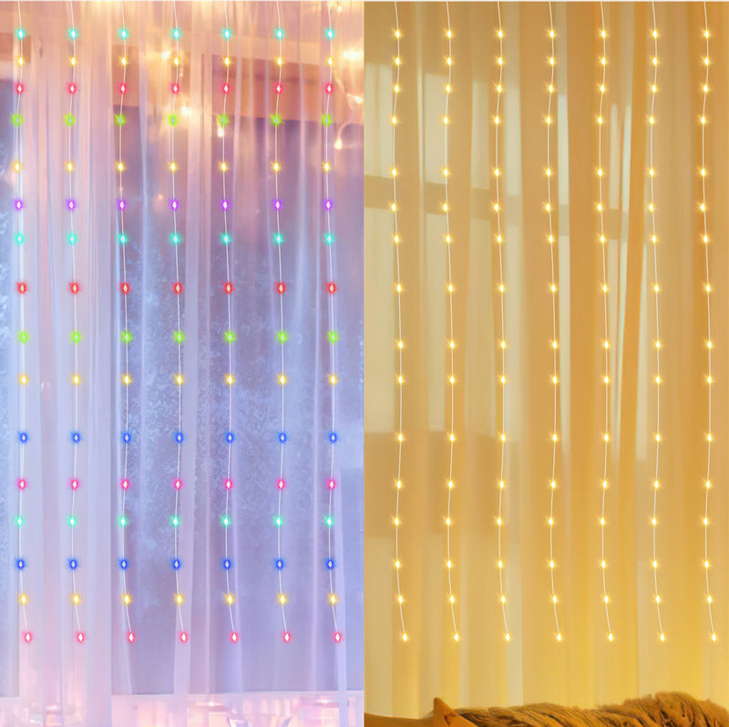 Sonnewelt LED Lichtervorhang 3x3m/3x6m Warmweiß/Farbe