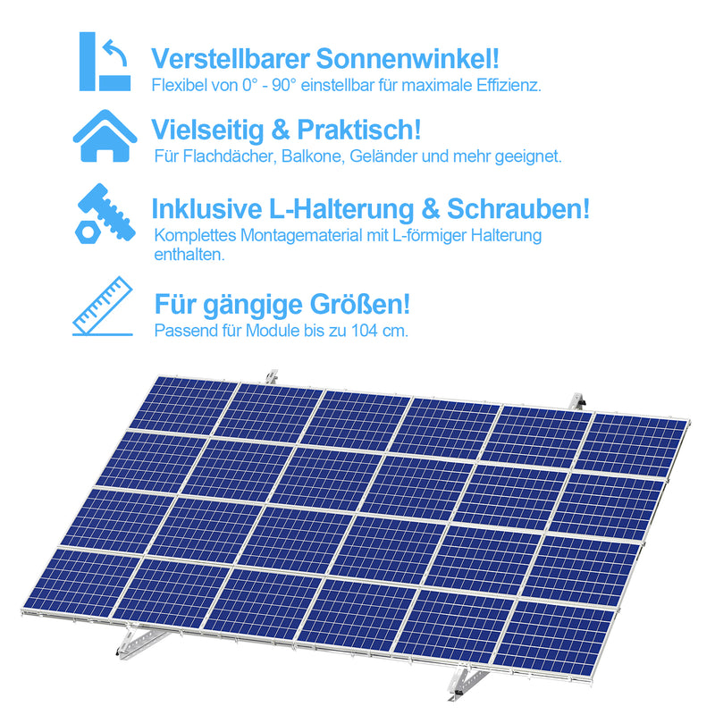 Sonnewelt Solarpanel PV Halterung 104cm 0°-90° 2/4 Stück