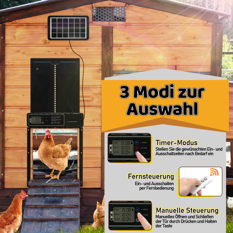 Sonnewelt Elektrische Hühnerklappe Solar mit LED Display und Fernbedienung