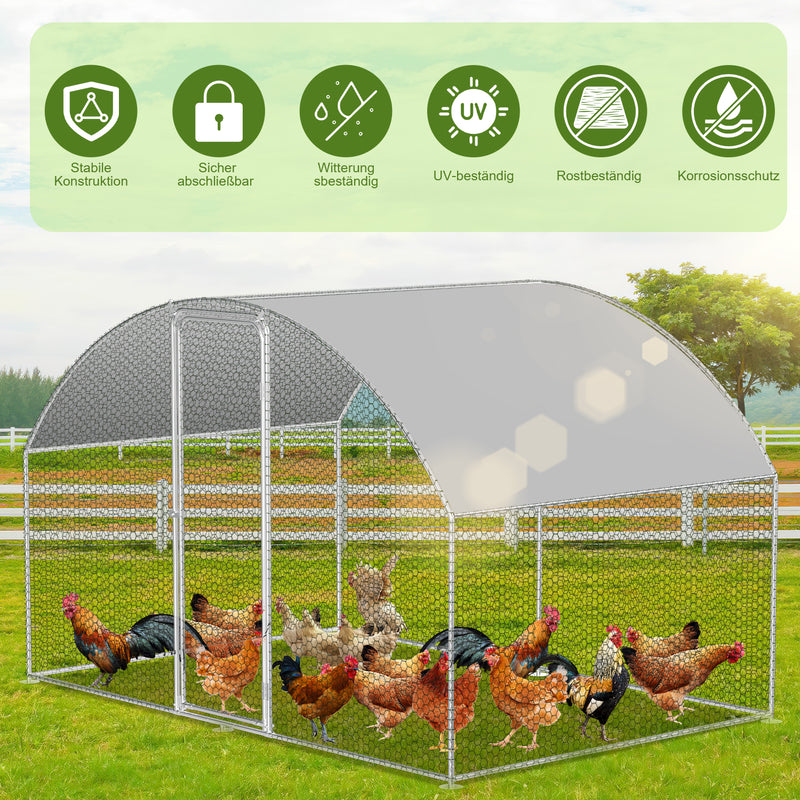 Sonnewelt chicken coop free-range enclosure dome roof galvanized steel 3x2x2m