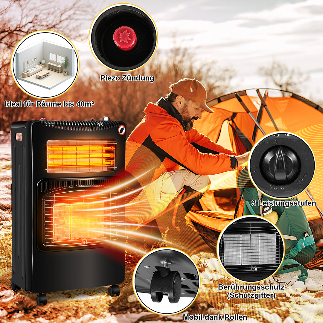 Sonnewelt Gasheizung 4200w und 1260w Gas-Elektro-Heizgerät mit Gasdruckregler, Gasschlauch, Gasflaschen Adapter