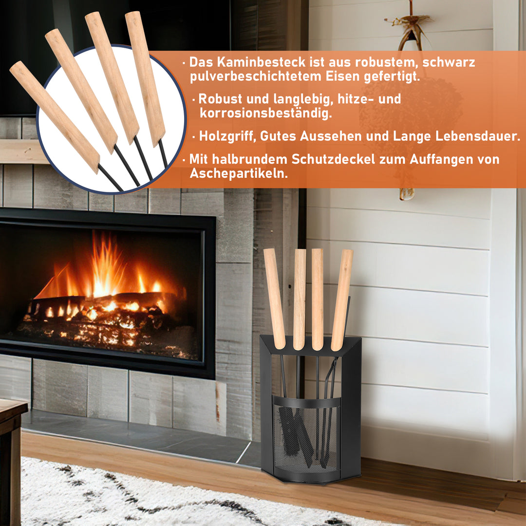 Sonnewelt fireplace tools 4-piece fireplace tools set wooden handle