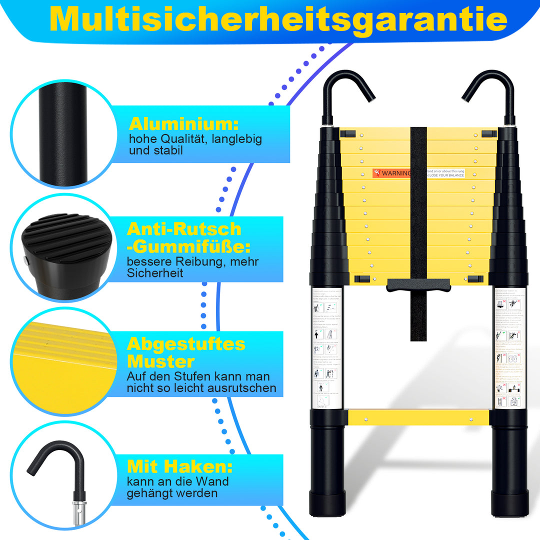 Sonnewelt Telescopic Ladder Aluminium with Slow Shrinkage Function and Removable Hook